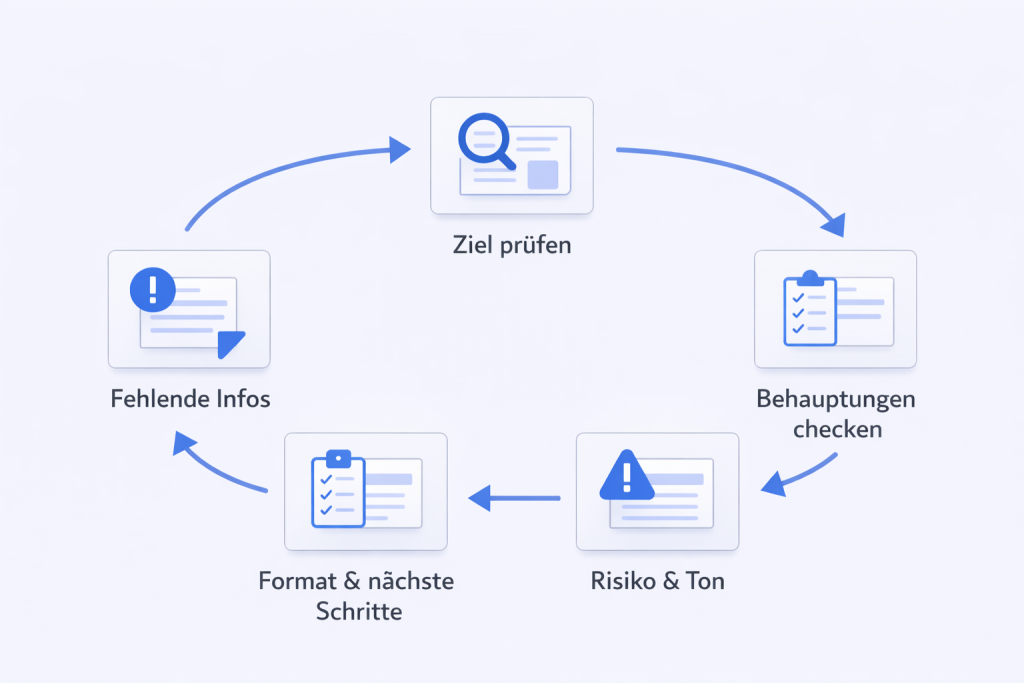 Qualitätscheck-Loop für KI-Ergebnisse: prüfen, korrigieren, finalisieren